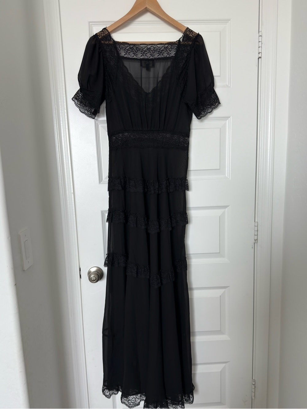 Dolls Kill Widow Perpetual Night Maxi Dress Medium Black Sheer Lace Goth Romance - Picture 5 of 10
